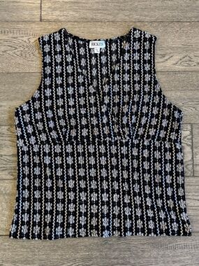 Vintage Ricki's Black Tank Top with Cream Floral Stripe